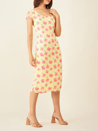 Midi dress with sheer back in floral print Arras