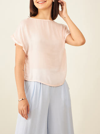 Short Sleeves Boat Neck Top With Back Ties Arras
