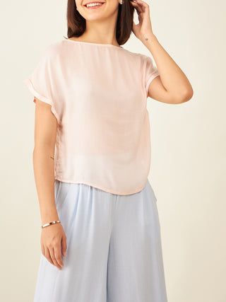Short Sleeves Boat Neck Top With Back Ties Arras