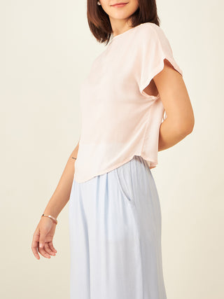Short Sleeves Boat Neck Top With Back Ties Arras