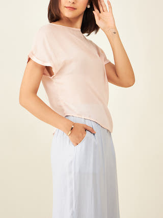 Short Sleeves Boat Neck Top With Back Ties Arras