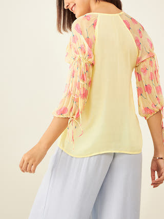 Balloon Sheer Sleeves In Lemon Yellow Arras