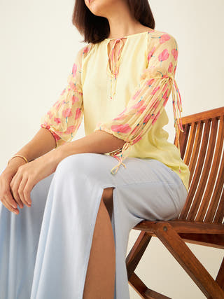 Balloon Sheer Sleeves In Lemon Yellow Arras