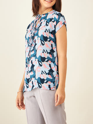Fitted Floral Print Top With Short Sleeves Arras