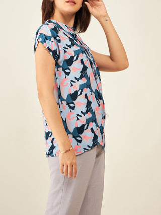 Fitted Floral Print Top With Short Sleeves Arras