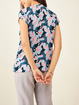 Fitted Floral Print Top With Short Sleeves Arras