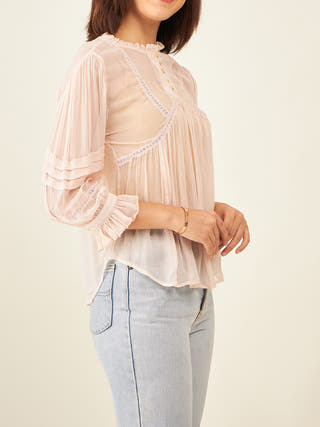 Sheer Blush Pink Top With Ruffles Arras