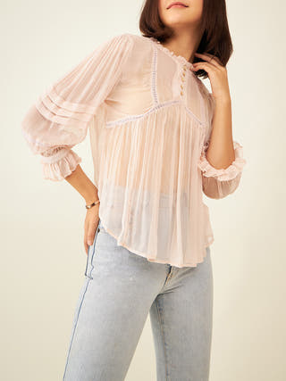Sheer Blush Pink Top With Ruffles Arras