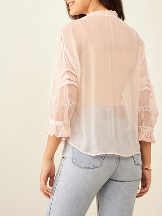 Sheer Blush Pink Top With Ruffles Arras