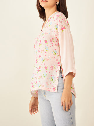 Short Tunic With High Side Slit In Floral Print Arras