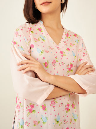 Short Tunic With High Side Slit In Floral Print Arras