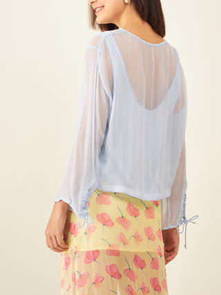 Sheer Top With Long Sleeves In Powder Blue Arras