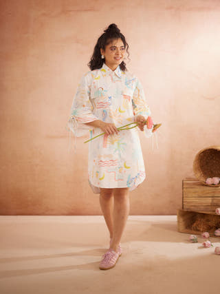 Piah Hand-Embroidered Summer Shirt Dress