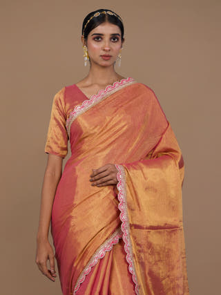 Arunika Pink Handwoven Tissue Saree