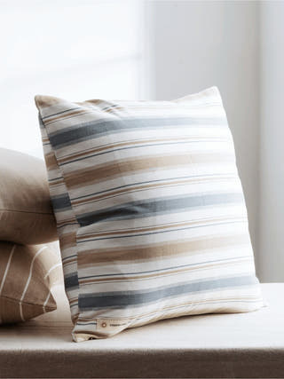 Montauk Blue and Brown Striped Cotton Cushion Cover