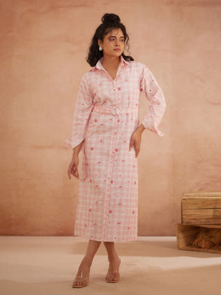 Ishiikaa Hand-Embroidered Floral Shirt Dress