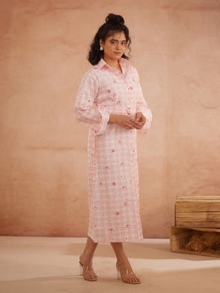 Ishiikaa Hand-Embroidered Floral Shirt Dress