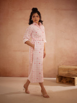 Ishiikaa Hand-Embroidered Floral Shirt Dress