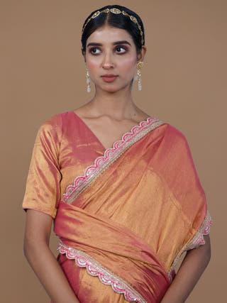 Arunika Pink Handwoven Tissue Saree