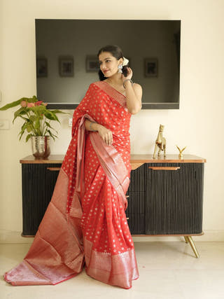 Red-Gold Banarasi Silk Saree