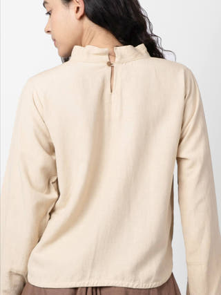 Veda - Beige Mock Collar Top