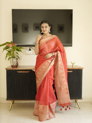 Red-Gold Tissue Silk Saree