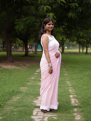 Gulabi Grace Pure Cotton Solid Saree With Lace Border Without Blouse Piece