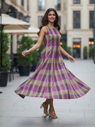 Hannah Checkered Cotton Maxi Dress