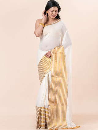 Hema - Pure Cotton Saree With Zari Border Without Blouse Piece
