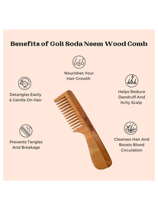 Goli Soda Neem Wood Combs Wide Tooth with Handle & Double Tooth Goli Soda