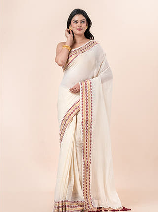 Golden Wishper - Pure Cotton Saree With Kanchi Border Without Blouse Piece
