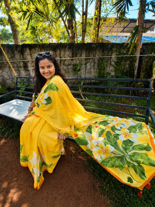 Suvarana Hand Painted Cotton Mul Mul Saree