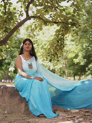 Pure Cotton Solid Shaded Saree Without Blouse Piece II Blue