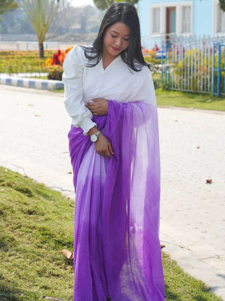 Liliac Lush Pure Cotton Solid Shaded Saree With Tassels  Without Blouse Piece
