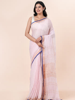 Lavender Dream - Pure Linen Saree With Zari Border Without Blouse Piece