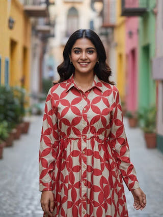 Blair Red Button-down Circular Midi Dress