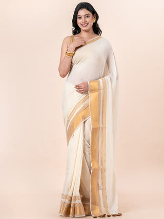Kanak - Pure Cotton Saree With Zari Border Without Blouse Piece