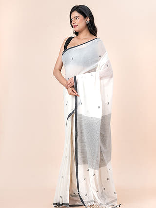 Ivory Bloom - Pure Cotton Saree With Jamdani Motifs Without Blouse Piece
