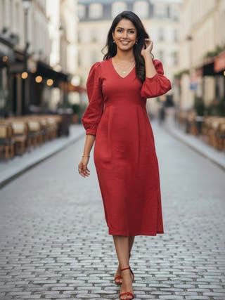 Emma Red Cotton Midi Dress