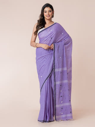 Liliac Breeze Pure Cotton Saree With Jamdani Motifs