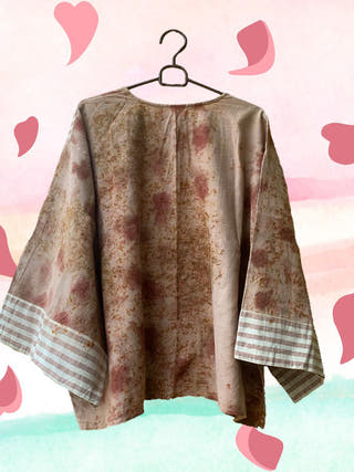 Ecoprinted Handwoven Breezy Jacket Pink & Brown - Organic Cotton Jumpsuit for women in beige color
