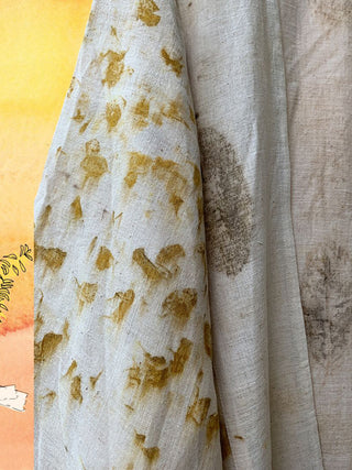 Ecoprinted Handwoven Breezy Jacket White & Yellow Bageeya