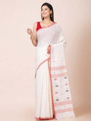 Jamdani Motifs Cotton Saree Offwhite OCAU