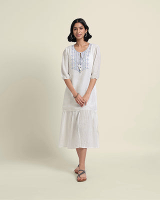 The Whirl Linen Dress White - Linen Kurta for women in White color