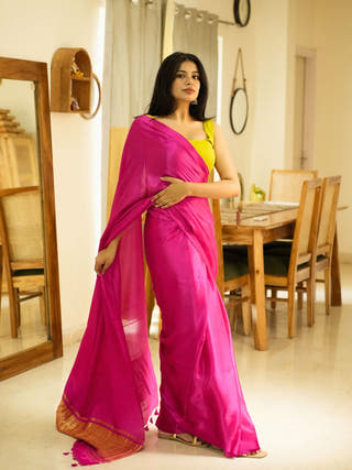 Rani Radiance Pink Silk Saree with Gold Zari Border