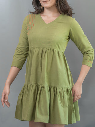 Minimal Embroidered Short Dress Olive Green Moralfibre