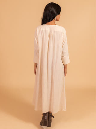 Moral Fibre  Side Kali Dress In Stripes And Kora Fabric Moral Fibre Ecru & Peach