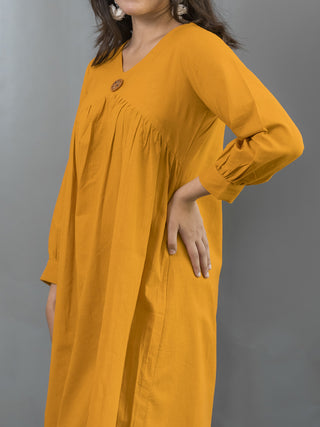 Hand-Embroidered Dress in Golden Yellow Moralfibre