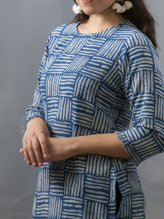 Cane Printed Kurti  Indigo Moral Fibre