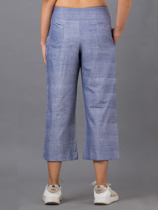 Wide Leg Solid Cropped Pant Blue Ocau